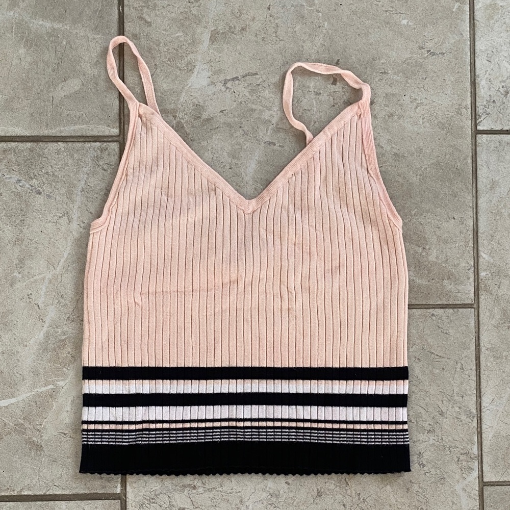 Kendall & Kylie Peach Striped Ribbed Knit Tank